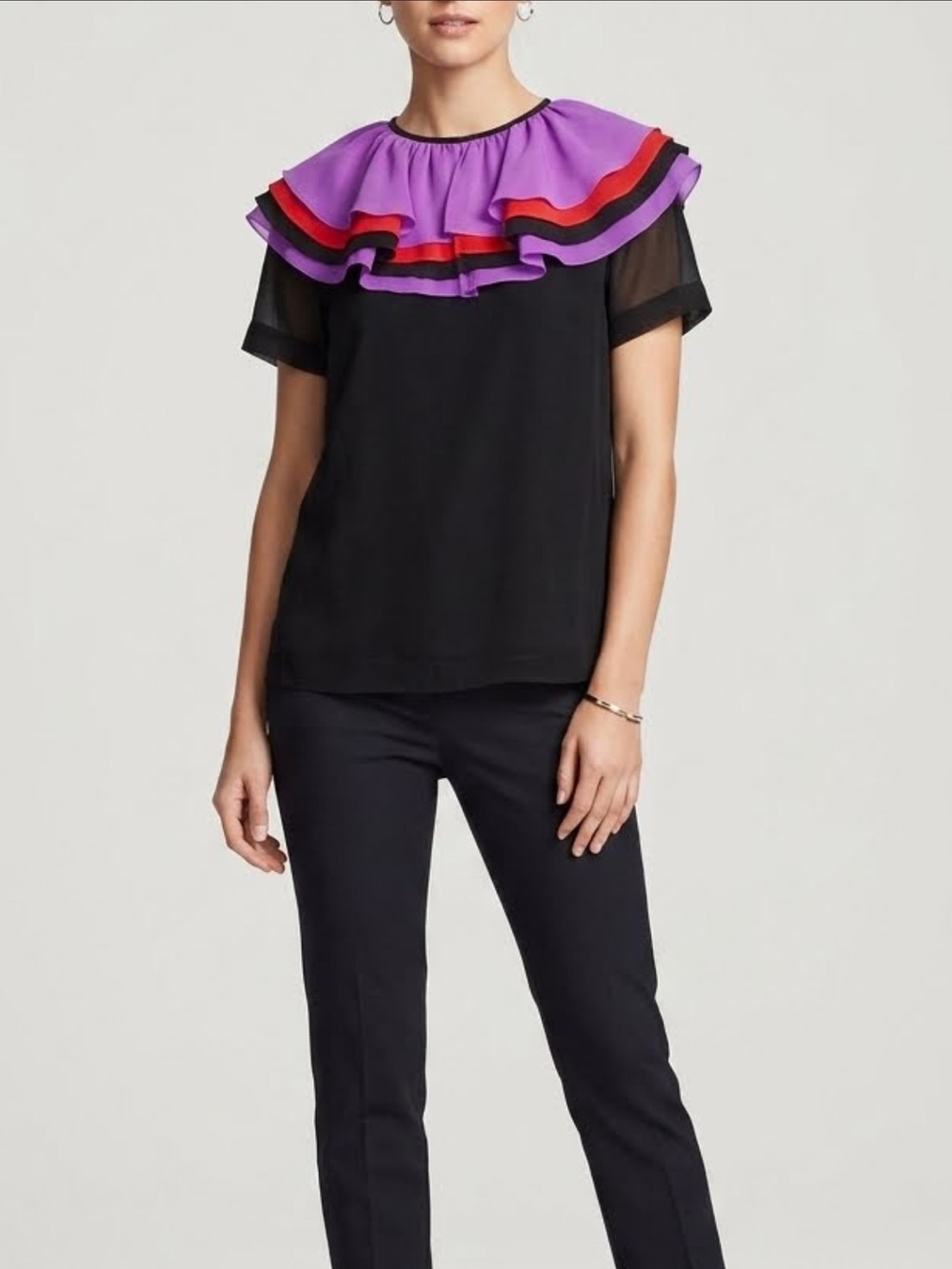 kate spade Purple & Red Silk Ruffle Top Size S
